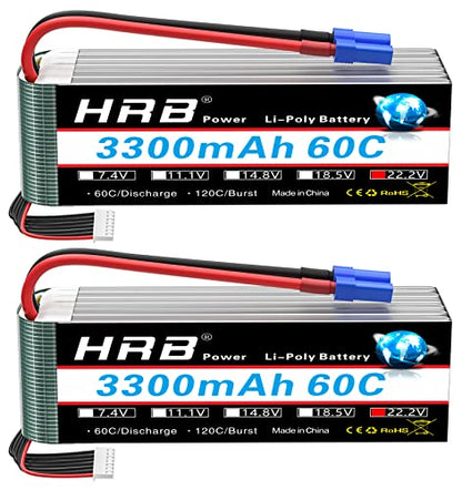HRB 2PCS 6S 3300mAh Lipo Battery EC5 60C 22.2V RC Compatible with RC Plane