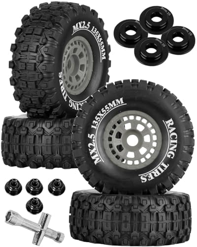 RC Short Course Wheels and Truck Tires for 1/7 1/8 RC Buggy Truck Car ARRM A Mojave 6S TRAXXA UDR,Off-Road Tire w/RC Wheels Hex,17mm Hex RC Tires RC Wheels(135X55) 4PCS Grey - color: Grey/Rc Wheel