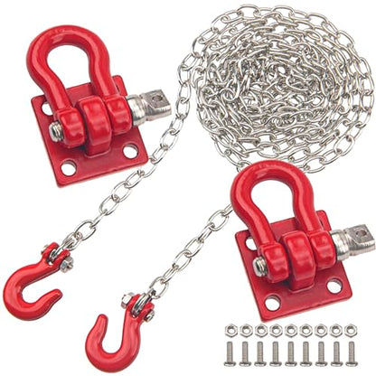 1/10 RC Metal Tow Hook with Trailer Tow Chain Buckle Shackles RC Decorations Accessories Compatible with Axial SCX10 Traxxas TRX4 90046 Tamiya CC01 D90 TF2 1/10 RC Crawler Car