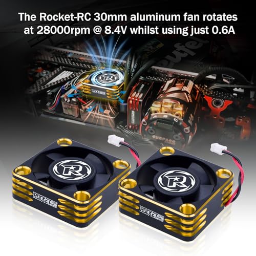 Surpass Hobby 30mm RC Cooling Fan Heat Dissipation RC Fan 28000RPM ESC Fan for 1/10 1/8 RC Car Buggy ESC (Gold&Black) - color: Gold&Black