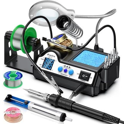 Preciva 927 IV Soldering Station Kit, 130W MAX Soldering Iron with 2 Helping Hands,Magnifying Glass,5 Extra Iron Tips,3 Preset Channels, Adjustable Temperature 194°F to 896°F - size: 927 IV