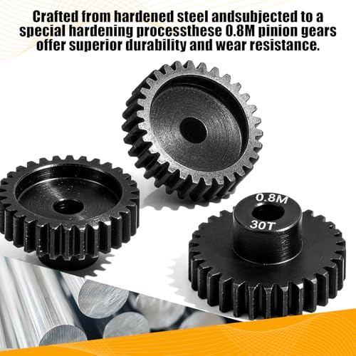 3-Pack Steel Metal 0.8M 5mm Pinion Motor Gear Sets 30T Compatible with HPI Kyosho Losi Axial Tamiya 1/8 1/10 RC Car Monster Truck Buggy, 0.8 Module Gear for Traxxsa Arrma - style: 3Pcs 30T