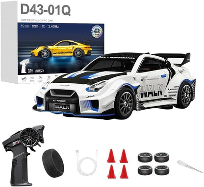 1:43 RC Drift Car 20KM/H with Gyro, 2.4G 4WD Full Proportional Alloy Sport Racing Car, Adjustable Speed, LED Lighting for Teens & Adults-D43-02 - color: Q1/Mecha War White