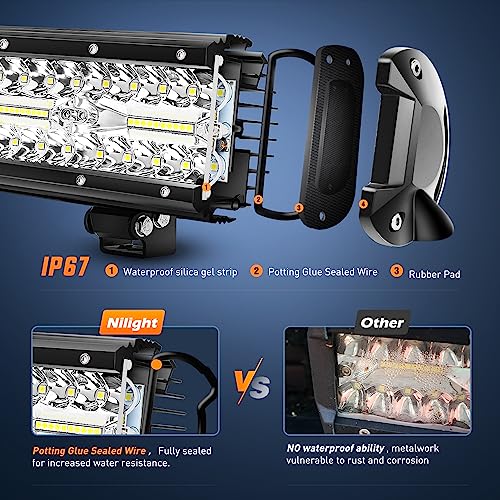 Nilight 20 Inch 420W Triple Row Flood Spot Combo 42000LM Light Bar Driving Boat Led Off Road Lights with Front License Plate Frame Bracket and Switch Wiring Harness Kit - color: 20Inch Lights + Wiring Harness +Bracket