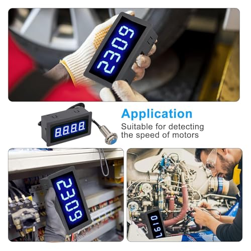 EEEkit 4 Digital Blue LED Tachometer, RPM Speed Meter Digital Motor with Hall Proximity Switch Sensor NPN for Conveyor Belts