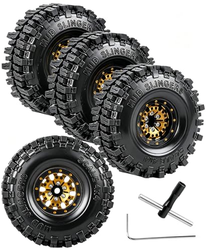 RC Aluminum (4PCS) 1.0 Wheel Rim Soft Rubber Tires&1.0 Beadlock Wheel Rim&Wheels Tires for 1/18 1/24 Trx4m SCX24 RC Crawler Car,Gold - color: Gold- (Rc Wheels Tires)