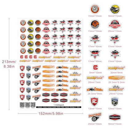 HobbyPark Pre-Cut Sponsor Decals Stickers Sheets for 1/16 1/18 1/24 Scale RC Crawler, Cars, Truck, fit TRX4M SCX24 AX24 FCX18 FCX24 Body Shell, Die Cut