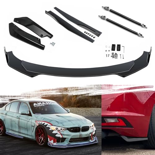 x xotic tech 9Pcs Front Bumper Lip Chin Spoiler + Side Skirt Winglets Diffuser + Rear Bumper Canard Splitter Car Body Kits + Black Adjustable 8"-11" Support Rods Universal Fit Most Vehicles - color: Black, size: Full Wide Body Kit w/8"-11" Rod