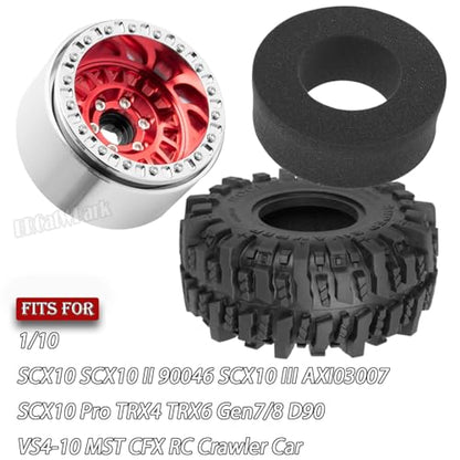 Aluminum RC 1.9 Wheel Tires for 1/10 SCX10 SCX10 II 90046 SCX10 III AXI03007 SCX10 Pro TRX4 TRX6 Gen7/8 D90 VS4-10 MST CFX RC Crawler Car,4pcs RC 1.9 Beadlock Wheel,Red - color: Red - (Colorful Tires)