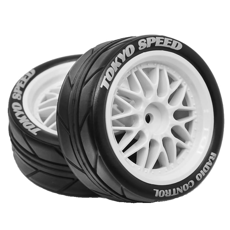 fujita 1/10 RC ON-Road Rubber Tires& Wheels Rims 65mm OD for HPI Tamiya TT01 TT02B Kyosho FAZER MK2 Lc Racing HSP RGT RC 3RACING D5 1/10 RC Rally Car (White) - color: White