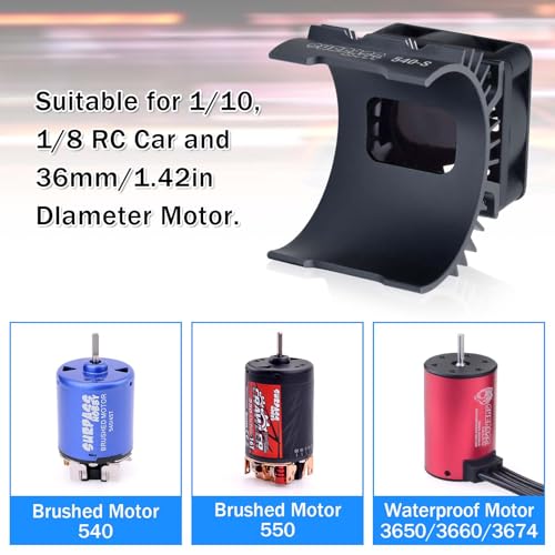 RC Cooling Fan,28000RPM Alluminum Motor Fan with Heatsink for RC Car 1/8 1/10 Scale 540 550 3650 3660 3670 Motor (Black) - style: Black-single Fan for 36mm Motor