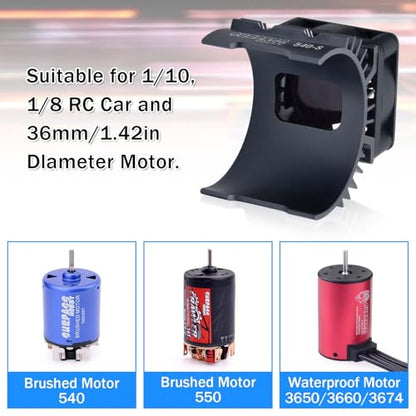 RC Cooling Fan,28000RPM Alluminum Motor Fan with Heatsink for RC Car 1/8 1/10 Scale 540 550 3650 3660 3670 Motor (Black) - style: Black-single Fan for 36mm Motor