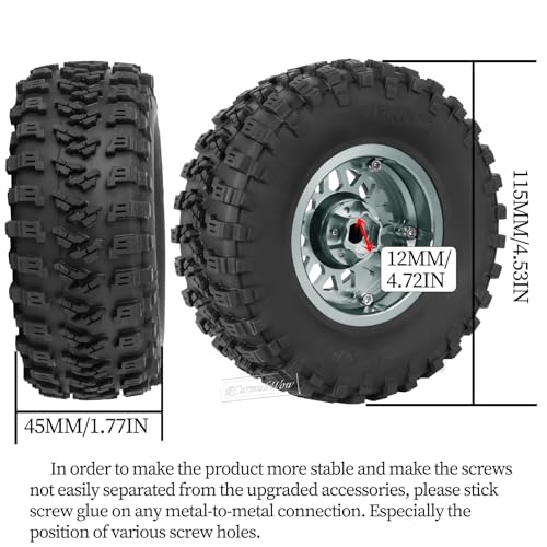 RC 2.2 Beadlock Tires Set 2.2" Wheels and Tires for 1/10 RC Crawler SCX10 AMG 6X6 TRX4 Gen8 Gen7 Pro,Alloy 2.2 RC Rims Rubber Tires,Titanium - color: Titanium(4pcs)