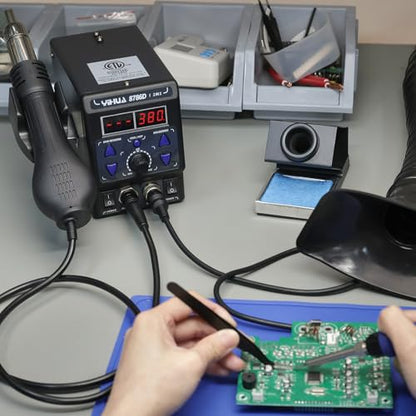 YIHUA 8786D I 2 in 1 Hot Air Rework and Soldering Iron Station with 10 Solder Iron Tips, 4 Hot Air Nozzles, °F /°C, Cool/Hot Air Conversion and Sleep Function
