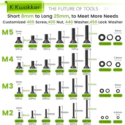 1700Pcs Screws Assortment Hex Socket Flat Head 24 Size M2 M3 M4 M5 Black Screws, Nuts and Bolts, 10.9 Alloy Steel 8MM to 25MM Metric Bolt Assortment Machine Screws, 8/10/12/16/20/25mm - size: C. M2 M3 M4 M5