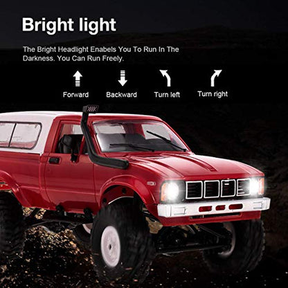 RC Truck WPL C24 RC Crawler 1/16 Scale Off Road RTR | Remote Control Rock Crawler 4x4 Pickup Truck All Terrain LED Light Proportional Throttle Steering Hobby Toy Adult