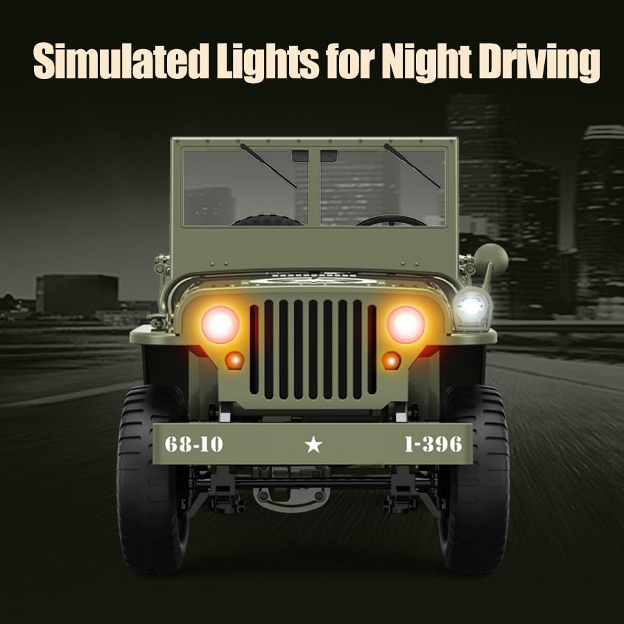 RC Military Truck Rock Crawler, 1:10 4WD Off-Road Remote Control Military Jeep with Winch, Canvas & 2 Batteries, 2.4G All Terrain Army Climbing Vehicle with LED Lights, for Kids Adult