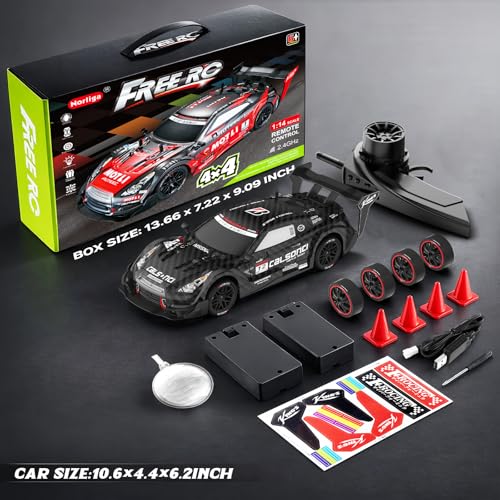 Remote Control Car RC Drift Car 1:16 Scale 4WD RC Vehicle with LED Lights 2.4GHz 30km/h RTR High Speed Racing Sport Toy for Adults Boys Girls Kids Gift 2Pcs Rechargeable Battery - color: Black