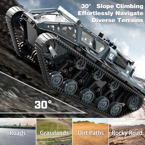 Mostop RC Tank Car, 1:16 Scale 2.4Ghz Remote Control Crawler High Speed Tank, Off-Road RC Tracked Vehicles 360°Rotating Drifting Car with 2 Batteries, Military Truck for Kids Adults, Gray - color: Dark Gray