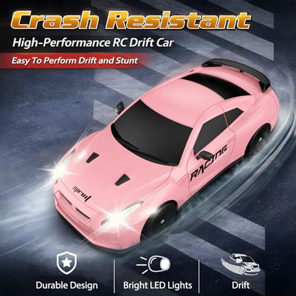 Remote Control Car RC Drift Car 2.4GHz 1:24 Scale 4WD 15KM/H High Speed Model Vehicle with LED Lights Drifting Tire Racing Sport Toy Car for Adults Boys Girls Kids Gift - color: C-pink