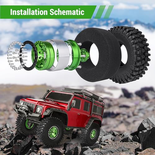 1/10 Scale RC Crawler 1.9 Aluminum Beadlock Wheels and Tires 4.72" 120mm Height Soft Great Grip for Traxxas TRX4 Axial SCX10 II III Redcat Gen 8 Rocks Mud (Style F) - color: Style F