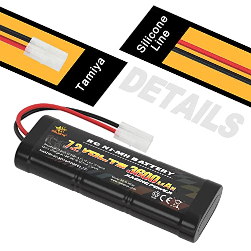 melasta 7.2V 3600mAh NiMH RC Battery 2-Pack – Tamiya Plug for Cars | Compatible with RC trucks, airplanes, helicopters. Fits Associated, HPI, Losi, Kyosho. Rechargeable packs.