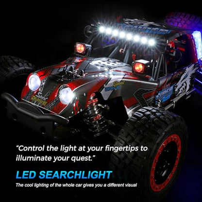 GoolRC WLtoys 124028 Brushless Fast RC Cars, 1:12 Scale 60KM/H High Speed Remote Control Car, 4WD All Terrains Off Road RC Monster Truck with Metal Chassis and LED Lights, 2 Batteries for Adults