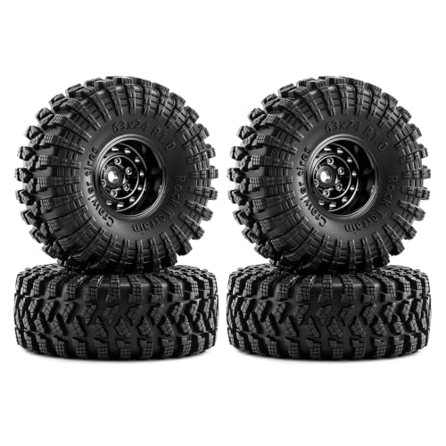 1.0" Beadlock Aluminum Wheels and 63mm Soft Rubber Tires | for SCX24, TRX4M, Ascent 18, FCX24, 1/18 1/24 RC Crawler, 7mm Hex, 0mm Offset, with Foam Inserts, (Black) - color: Black