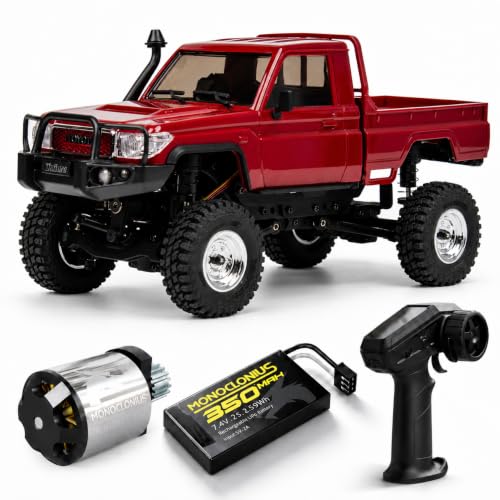 UDIRC UCX2404PRO 1/24 Scale Brushless Trail Truck, 4WD Off-Road rc Crawler | 2-Speed Transmission, Full LED Lights, Hydraulic Shocks, Breakaway Tank Turn, RTR for Adults - color: Red