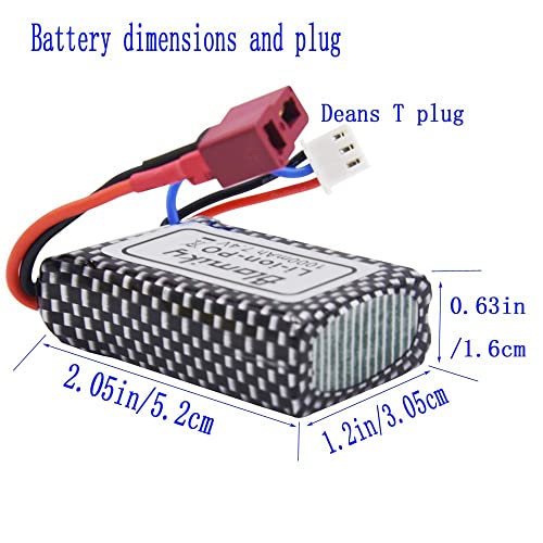 Blomiky 2 Pack 7.4V 2S 30C 1000mAh 7.4Wh Lipo Battery T Plug Suitable for Haiboxing 18859E 18858 16890A and XLH Q903 RC Trucks / Q903 Battery and USB