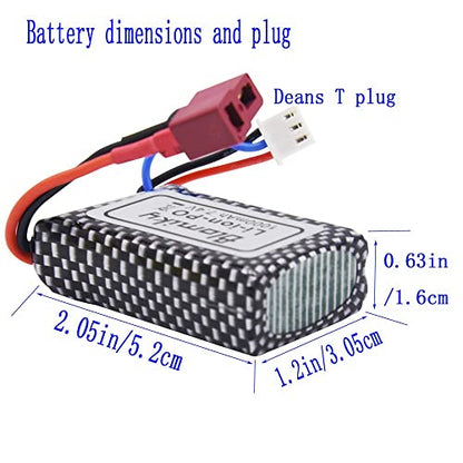 Blomiky 2 Pack 7.4V 2S 30C 1000mAh 7.4Wh Lipo Battery T Plug Suitable for Haiboxing 18859E 18858 16890A and XLH Q903 RC Trucks / Q903 Battery and USB