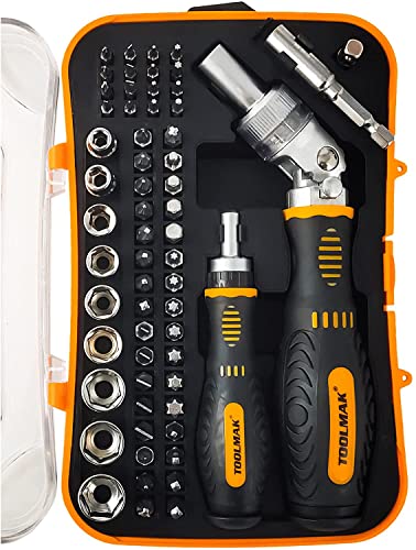 61pcs Ratcheting Screwdriver, Socket & Precision Bit Set | Cr-V Steel, Rotatable Handle, Storage Case Included, Ideal for Bike, Watch & Glasses Repair - style: 61pcs Ratchet Screwdriver