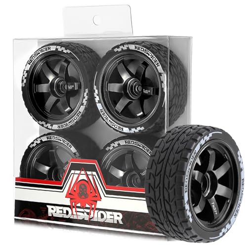 REDSPIDER•1/10 On Road Tires and Aluminum Wheels（4PCS） 12mm Hex RC Rally Racing Tyres OD 2.56" for Tamiya TT01 TT02 XV01 TA06 A959 PTG2 HPI KYOSHO PTG2 (Black) - color: Black