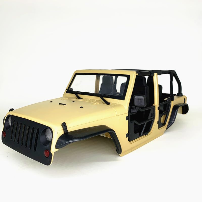 SCX10 Body, 1/10 RC Hard Body Shell Kit, 313mm Wheelbase, Steel Tube Half-Door, DIY Unassembled, Fit for Most 1/10 RC Crawlers (Desert Yellow) - color: Desert Yellow