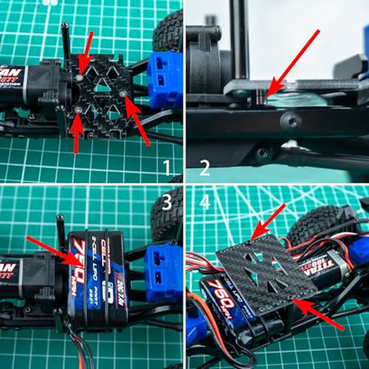 CNC Aluminum RC Car TRX4M Battery Tray ESC Receiver Mount Double Decker Carbon Fiber Battery Plate for 1/18 RC Crawler Car TRX4M Upgrade Parts