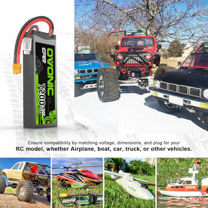 OVONIC 2S LiPo Battery 7200mAh 7.4V 130C RC Battery with XT60 to TRA Connector [2 Batteries in 1 Package]