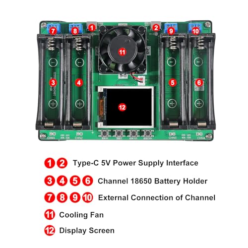 2pcs Type-C 18650 Lithium Battery 4 Channel Capacity Tester Module MAh MWh Digital Battery Power Detector Module 18650 Tester Type-C