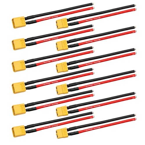 6 Pcs XT60 Connector Plug Cable with Plug and Socket Pigtail Leads, XT60 Connector Adapter with 100 mm Ultra‑Flexible Silicone Wire, Suitable for RC LiPo Battery Drone, Car, Boat (12 Pcs) - color: 12 Pcs