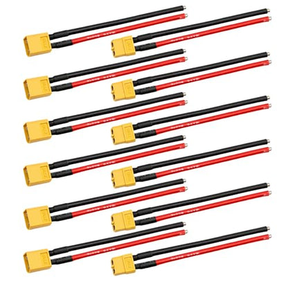 6 Pcs XT60 Connector Plug Cable with Plug and Socket Pigtail Leads, XT60 Connector Adapter with 100 mm Ultra‑Flexible Silicone Wire, Suitable for RC LiPo Battery Drone, Car, Boat (12 Pcs) - color: 12 Pcs