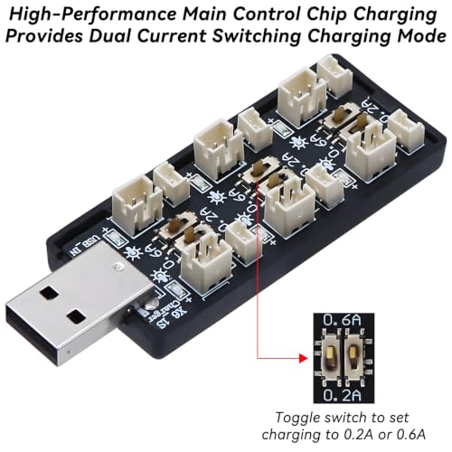 3.7V/4.2V Lipo Battery Charger - 1S Lipo 6 Channel LiHV JST Charger with USB and Micro JST 1.25 JST-PH 2.0mm Plug for Tiny Whoop Blade Inductrix FPV E013 E010 JJRC H67 H36