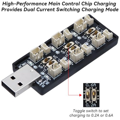 3.7V/4.2V Lipo Battery Charger - 1S Lipo 6 Channel LiHV JST Charger with USB and Micro JST 1.25 JST-PH 2.0mm Plug for Tiny Whoop Blade Inductrix FPV E013 E010 JJRC H67 H36