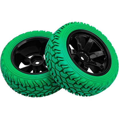 75mm/2.95'' Rubber Tires & Plastic Wheel Rims 12mm Hex Hub Compatible with Traxxas 4tec 2.0 HSP Tamiya HPI Kyosho 1/10 On-Road Touring Car, WLtoys 1/14 144001 RC Buggy (Green) - color: Green