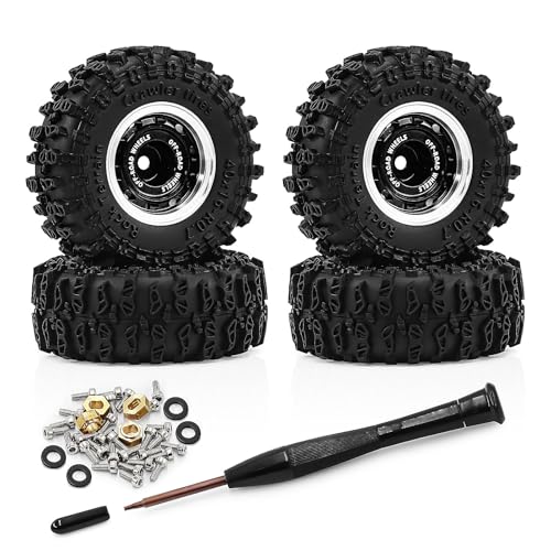 0.7 Inch RC Crawler Tires and Wheels Set 40×16mm for 1/30 Scale Axial SCX30 (Black) - color: Black