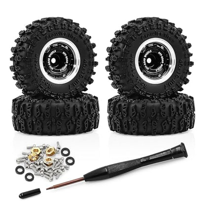 0.7 Inch RC Crawler Tires and Wheels Set 40×16mm for 1/30 Scale Axial SCX30 (Black) - color: Black
