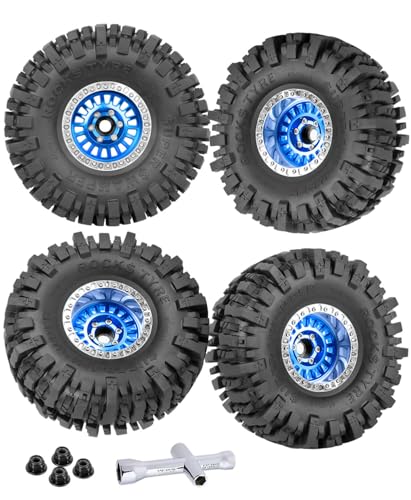 Rc 1.9 Inch Wheel Rims & Tires Wheels for 1/10 RC Crawler Car SCX10 SCX10 II SCX10 III 90046 TRX6 TRX4 D90 VS4-10 Gen8 MST CFX,Aluminum RC 1.9 Beadlock Tires Wheel,Navy Blue - color: Navy Blue (1.9 Tires Wheels)