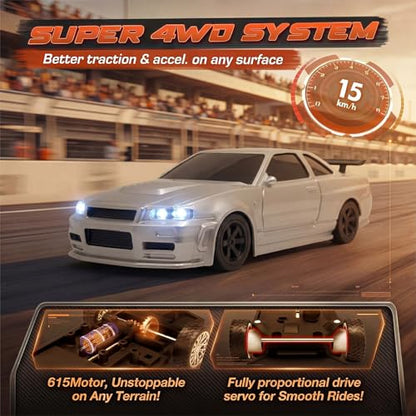 [2026 Upgrade 1/43 Mini RC Drift Car with Gyroscope, 4WD RTR | Gyro Mini Drift RC Car, 1/43 RC Drift Car Toys for Kids Ages 8-14, Birthday Gifts for Boys Girls, 2 Tire Sets, 8 Cones - color: Silver