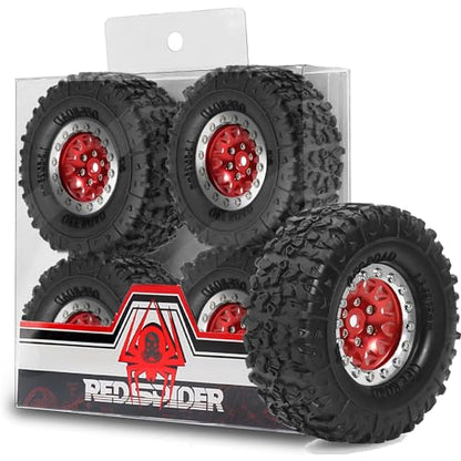 REDSPIDER 1.3 Aluminium Alloy Beadlock Wheels and Crawler Tires 1/24 RC Muddy Swamp Tyre 7mm Hex Fit for 1/18 1/24 Axial Trx4m SCX24 AX24 FCX24 RC Crawler XC-1 RTR CR-18P EVO (Red) - color: Red