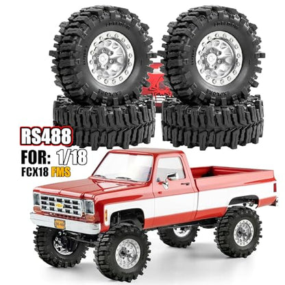 REDSPIDER RC 1.3inch Beadlock Wheels and Crawler Tires 64mm * 26mm Mud Slingers X Super Soft Sticky Tyres For RC 1/24 1/18 Scale Crawler TRX4M SCX24 FCX24 FCX18 (Silvery) - color: Silvery