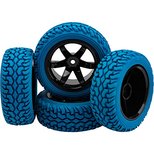 75mm/2.95'' Rubber Tires & Plastic Wheel Rims 12mm Hex Hub Compatible with Traxxas 4tec 2.0 HSP Tamiya HPI Kyosho 1/10 On-Road Touring Car, WLtoys 1/14 144001 RC Buggy (Blue) - color: Blue