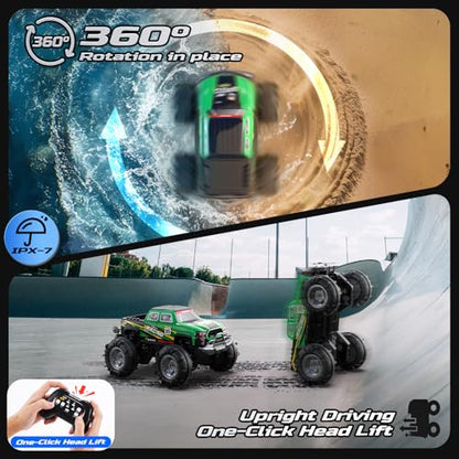 DEERC BG028 Amphibious RC Monster Truck/Boat, IPX7 Waterproof Remote Control Car W/Gesture Sensing Control, 2.4GHz 4WD RC Car W/ 360°Rotation,Flowing Light,40mins Play RC Truck Toys for Kids Boys